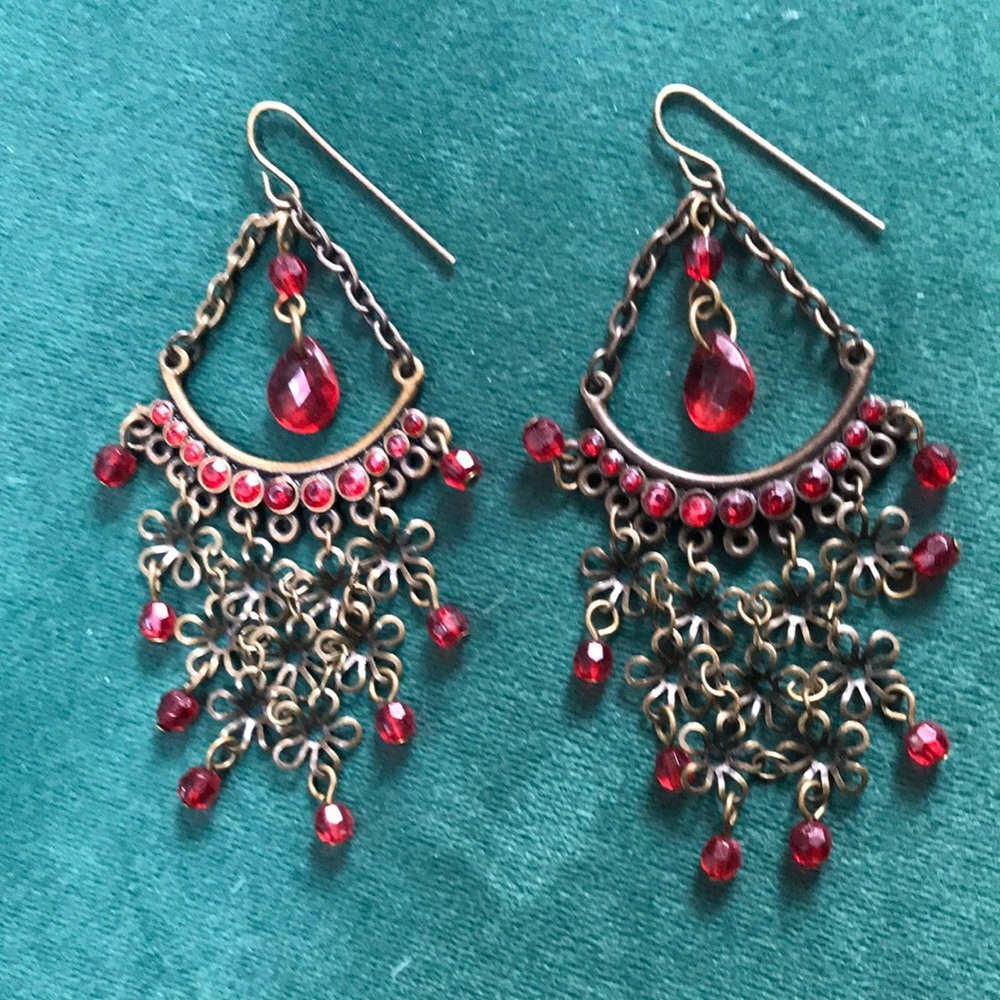 Elegant Red Glass Chandelier Earrings